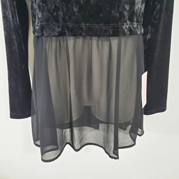 NWT BCBG | BCBGENERATION BLACK VELVET CONTRAST HEM SHEER BLOUSE WOMEN'S XXS - Picture 4 of 11